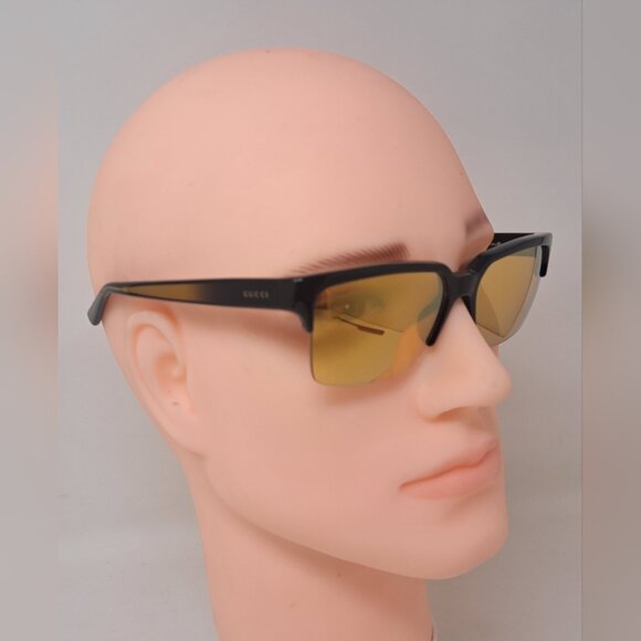 Gucci Men's Sunglasses Half Rim Wayfarer Yellow Gold Mirror GG3710/S 54-16-140 - Picture 7 of 16